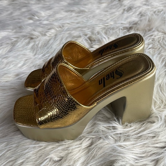 Shein Gold Platform Heels Size 6 - Picture 2 of 9